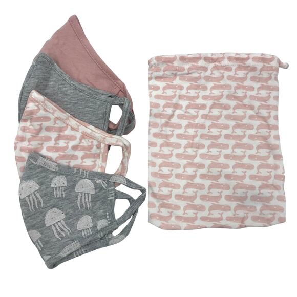Nordstrom 4-Pack Kids Facemask with Reusable Bag 2-5Yr OS Asstd Print Cotton New - Picture 2 of 5